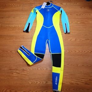 NWT HiSea Scuba Donkey Women's Wetsuit Size Small Blue/Yellow/Aqua